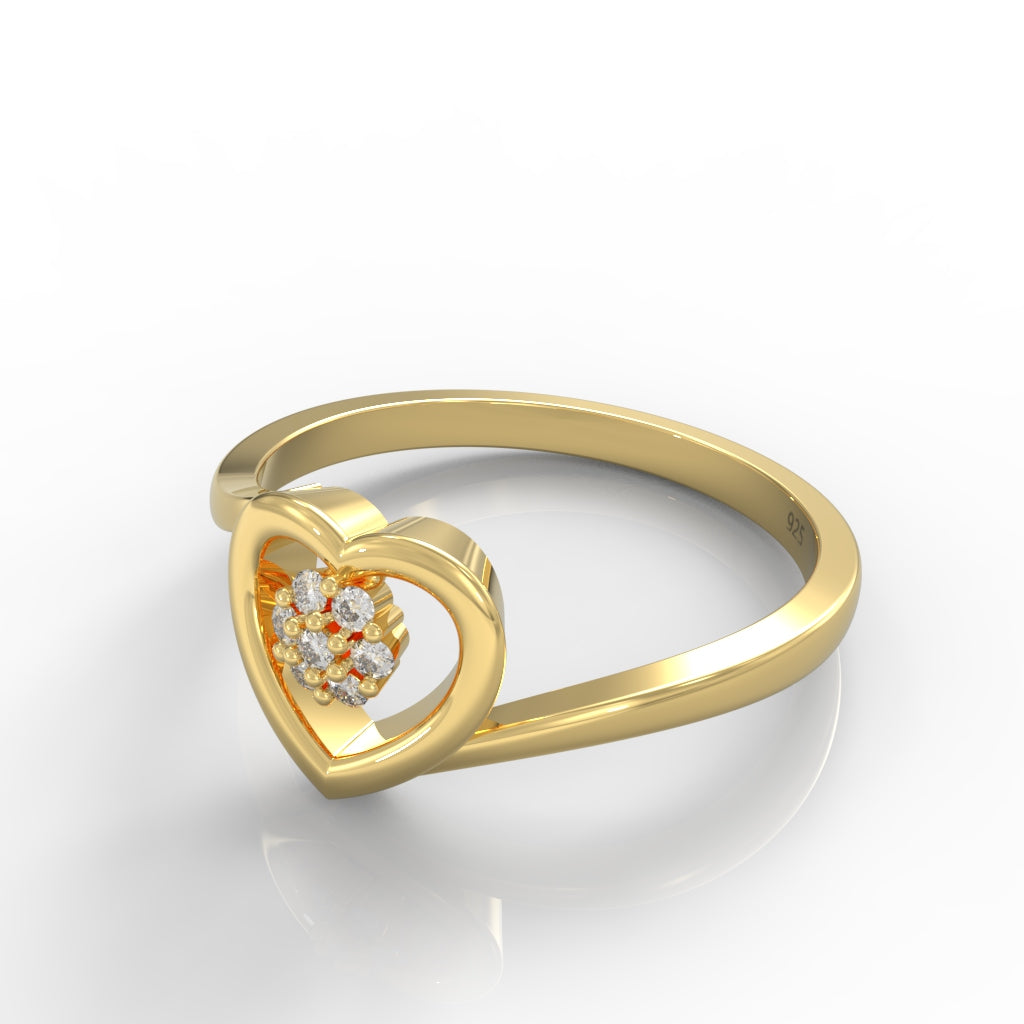 Heart Shape Engagement Ring, Hallmarked 925 Sterling Silver Yellow Gold - sitabo