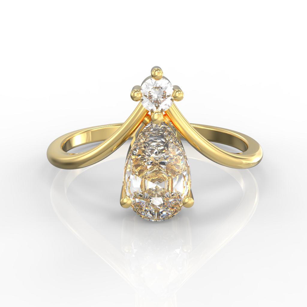 Asymmetric Pear Chevron Engagement Ring, Hallmarked 925 Sterling Silver Yellow Gold - sitabo
