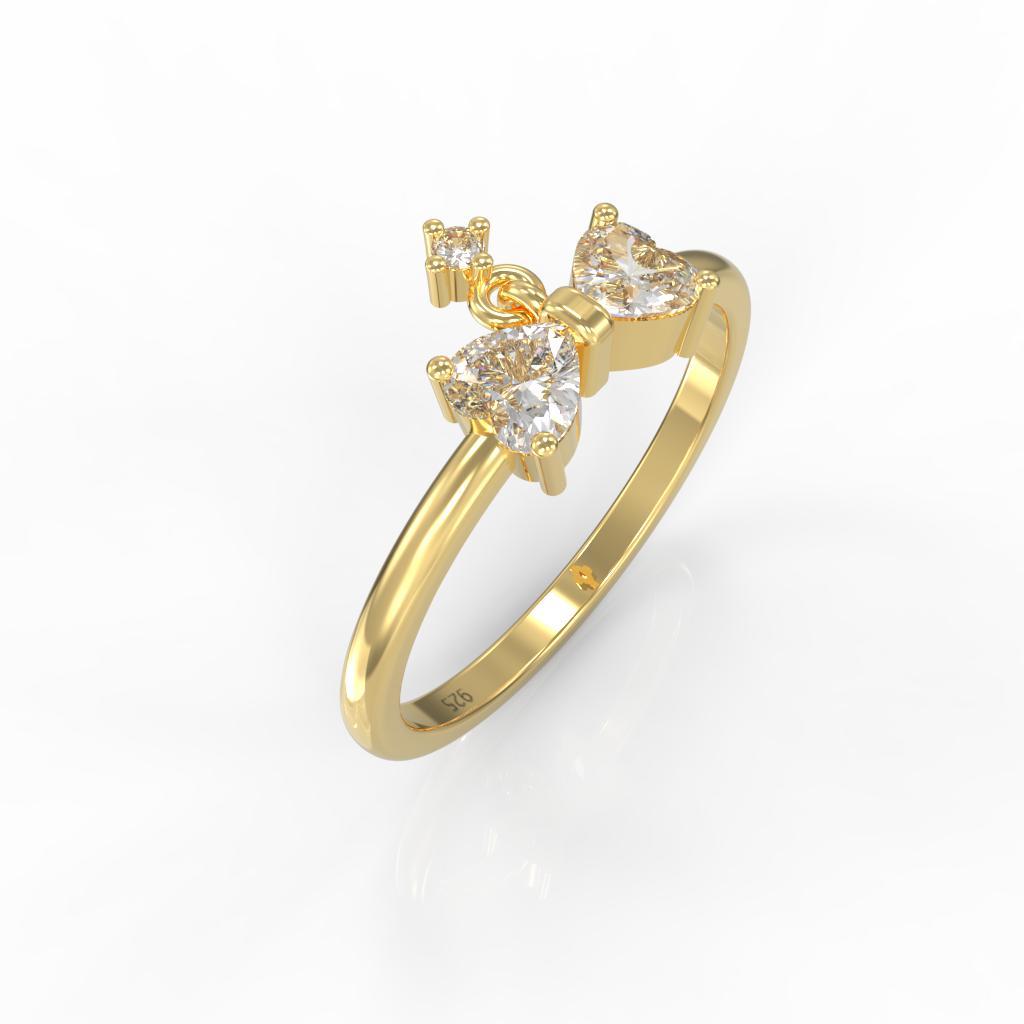 Sparkling Bow Charm Engagement Ring, Hallmarked 925 Sterling Silver Yellow Gold - sitabo