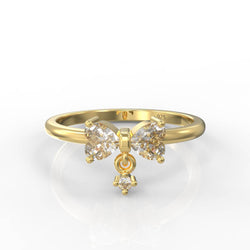 Sparkling Bow Charm Engagement Ring, Hallmarked 925 Sterling Silver Yellow Gold - sitabo
