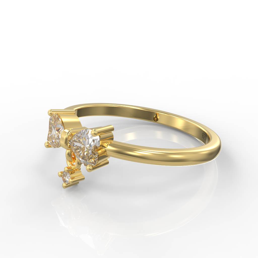 Sparkling Bow Charm Engagement Ring, Hallmarked 925 Sterling Silver Yellow Gold - sitabo