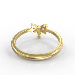 Sparkling Bow Charm Engagement Ring, Hallmarked 925 Sterling Silver Yellow Gold - sitabo