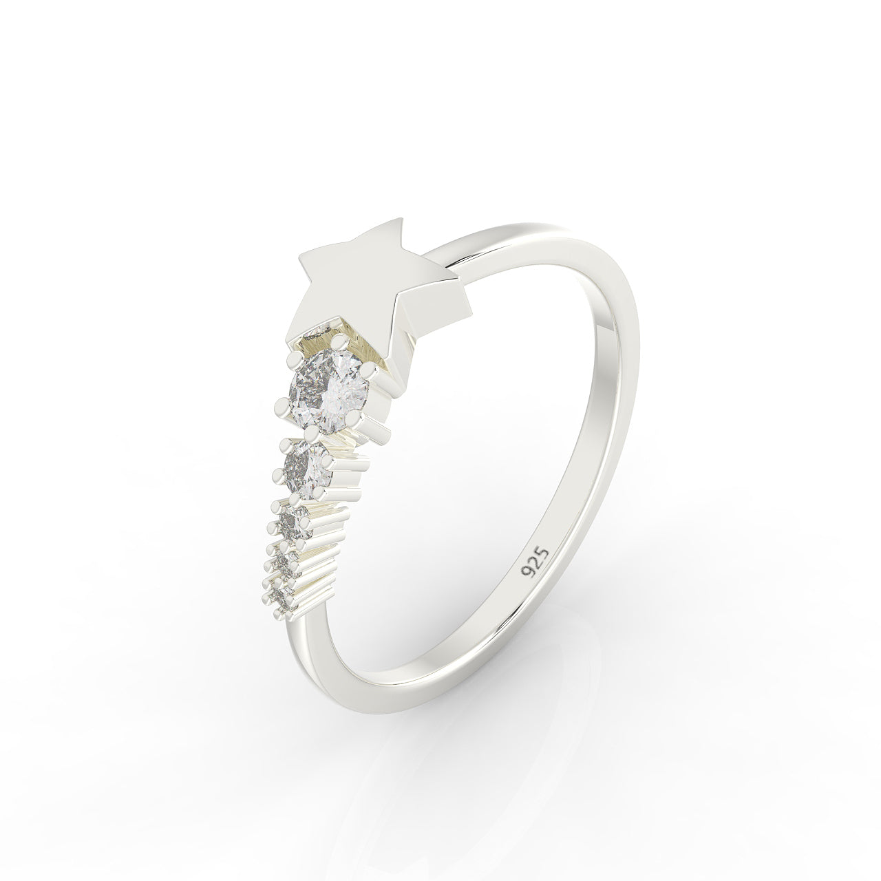 Shining Star Stackable Ring White Gold Plated, Hallmarked 925 Sterling Silver - sitabo