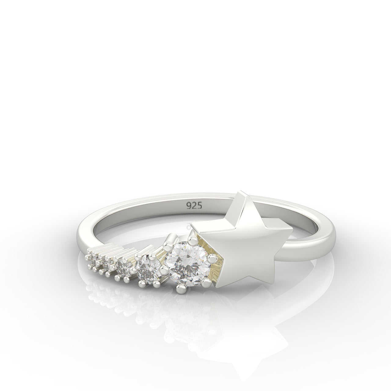 Shining Star Stackable Ring White Gold Plated, Hallmarked 925 Sterling Silver - sitabo
