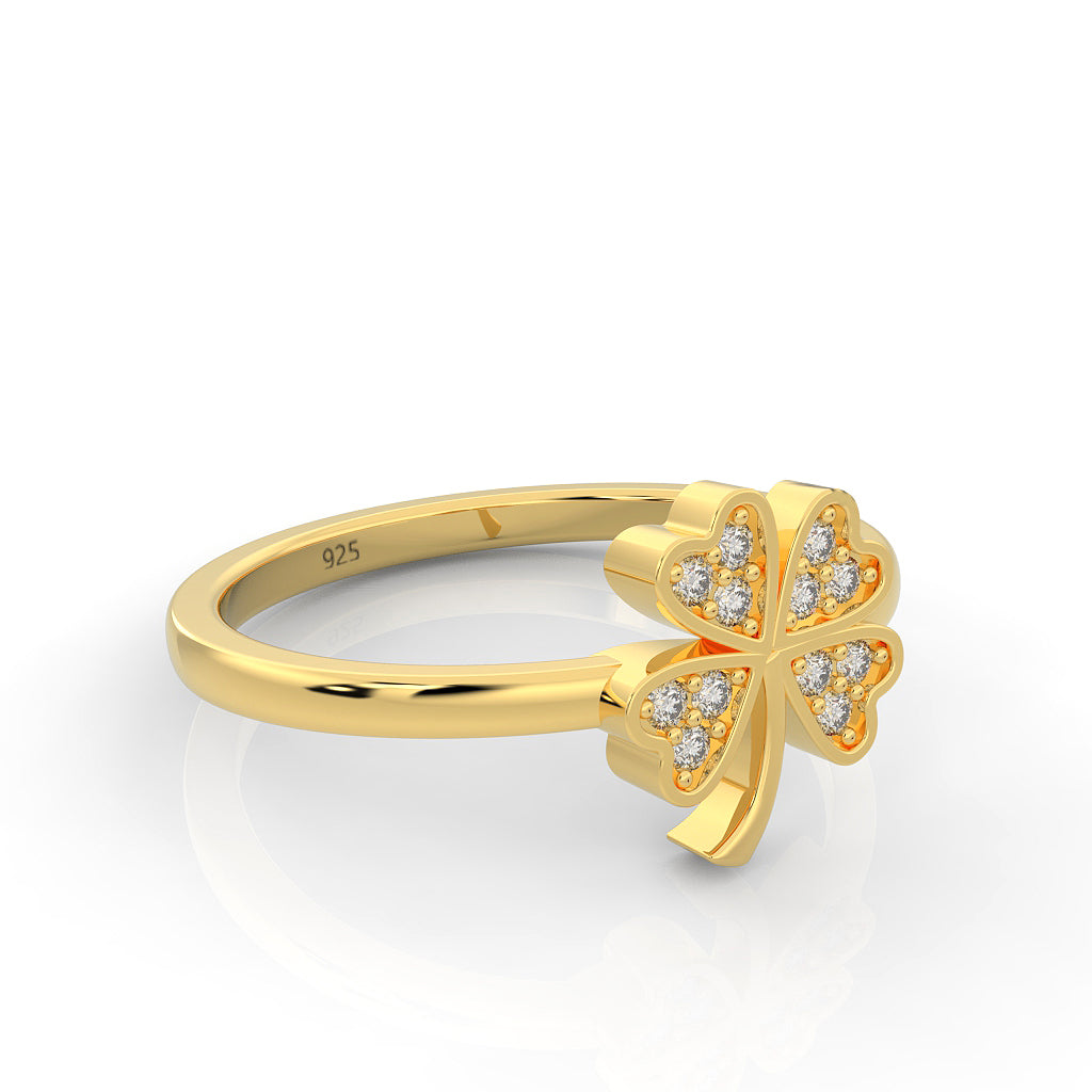 Palm Leaf Shape Dainty Stacking Ring, Hallmarked 925 Sterling Silver Yellow Gold - sitabo