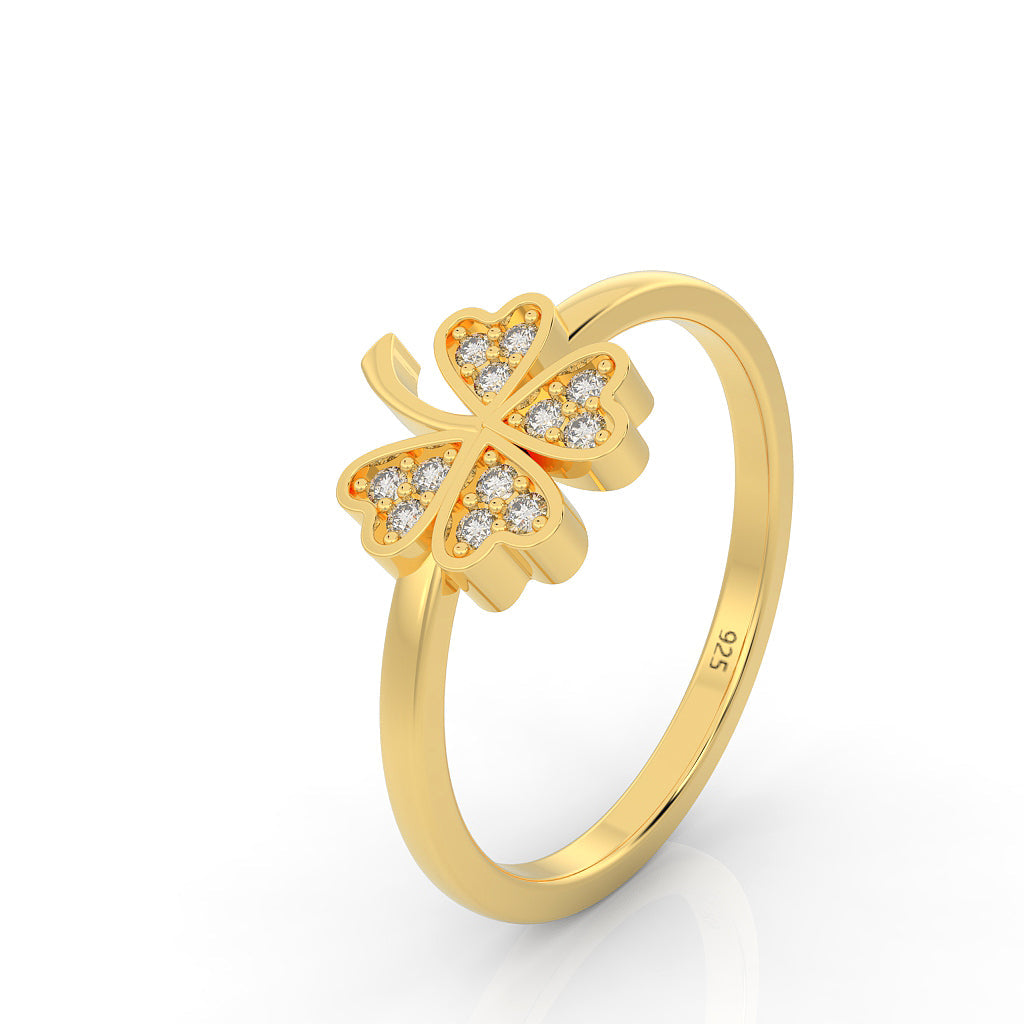 Palm Leaf Shape Dainty Stacking Ring, Hallmarked 925 Sterling Silver Yellow Gold - sitabo