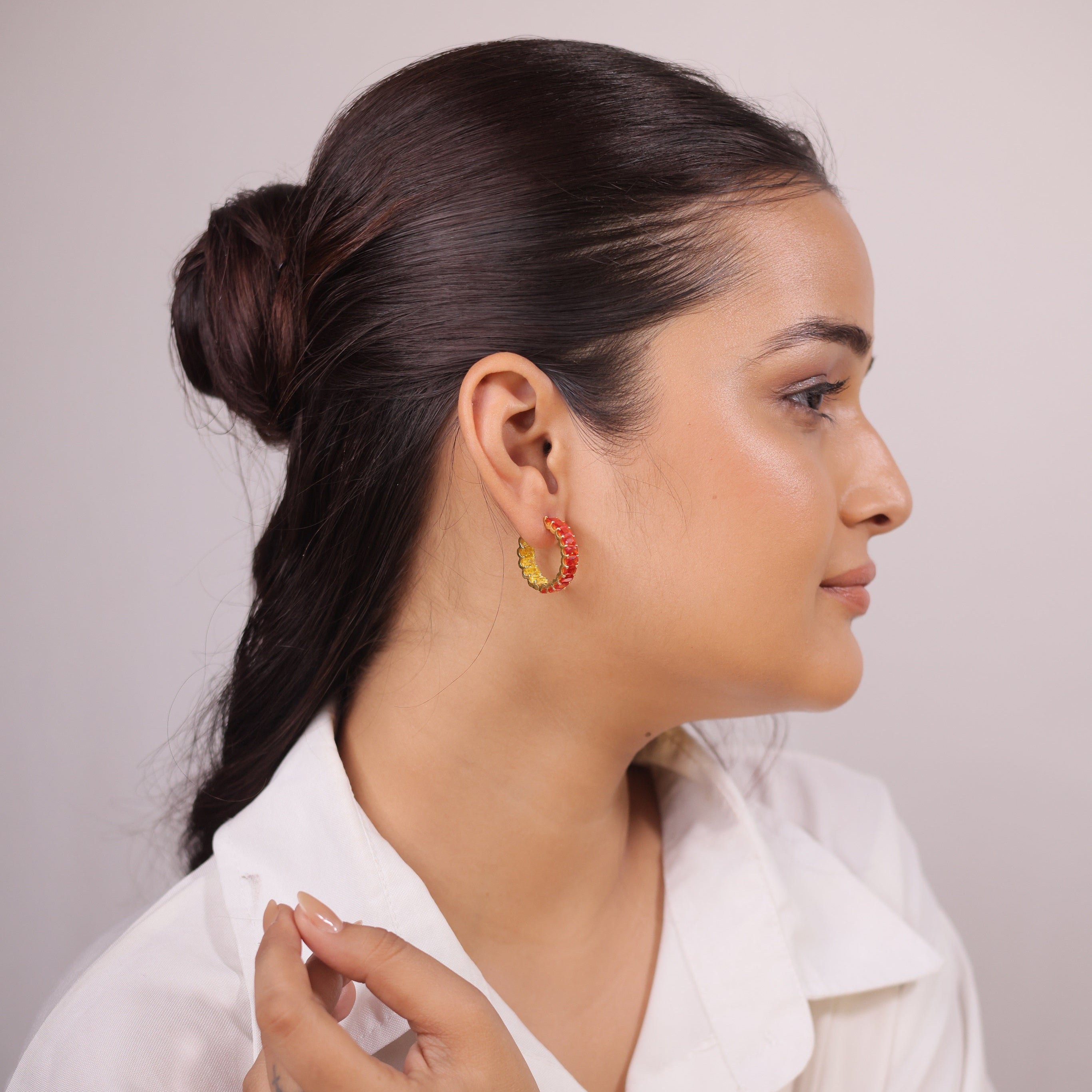 92.5 Sterling Silver CZ Stone Light Weight Gold Plated Embellished Hoop Earrings For Women By Kesardeep