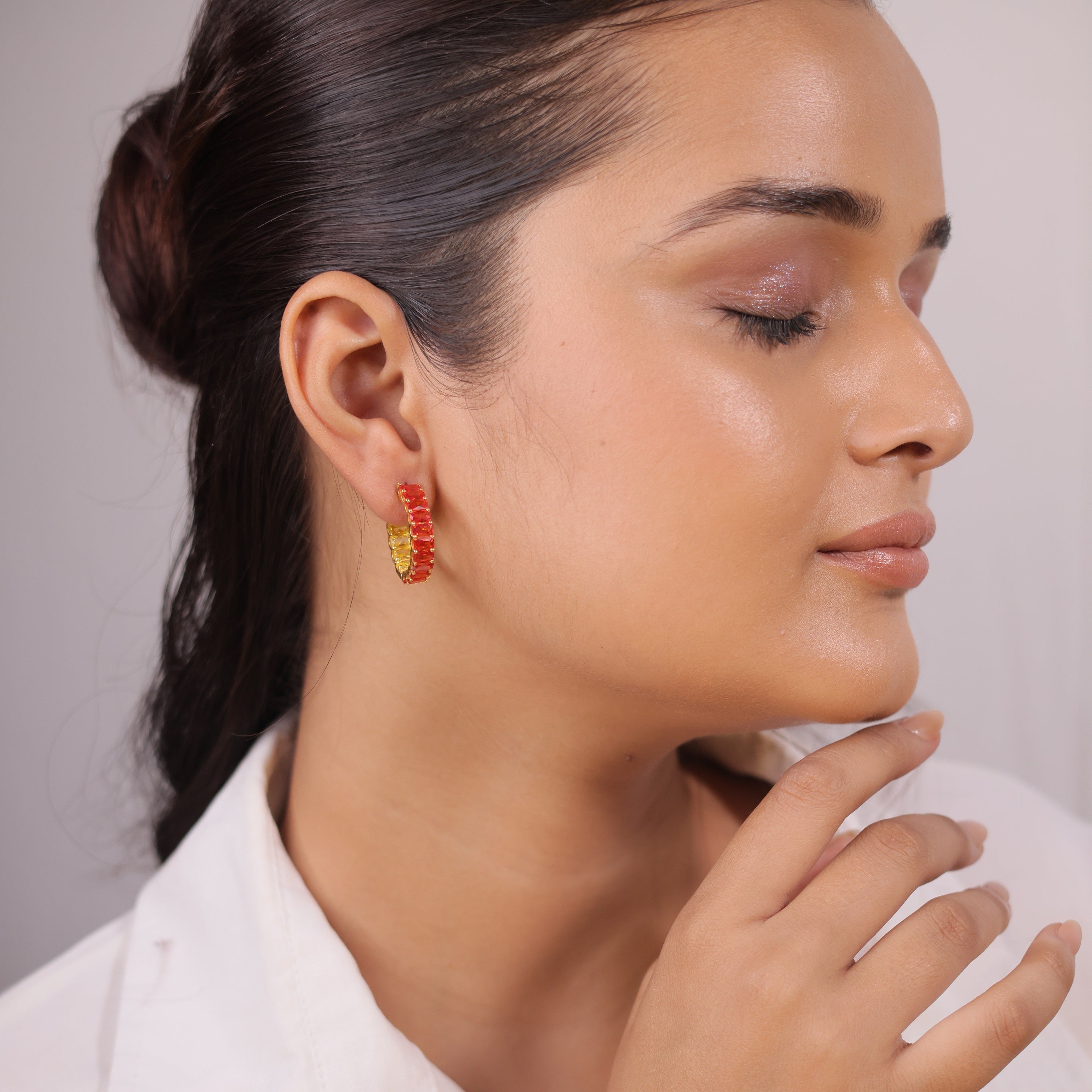 92.5 Sterling Silver CZ Stone Light Weight Gold Plated Embellished Hoop Earrings For Women By Kesardeep