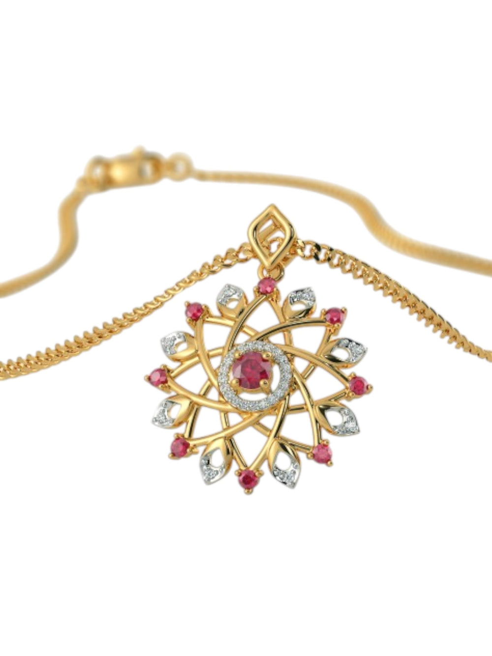 925 Sterling Silver Elegant Design CZ Stones Gold Plated Pendant With Chain For Women By Kesardeep