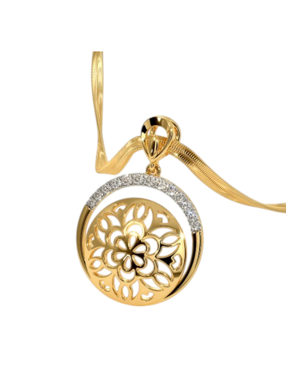 925 Sterling Silver Elegant Design CZ Stones Gold Plated Pendant With Chain For Women By Kesardeep