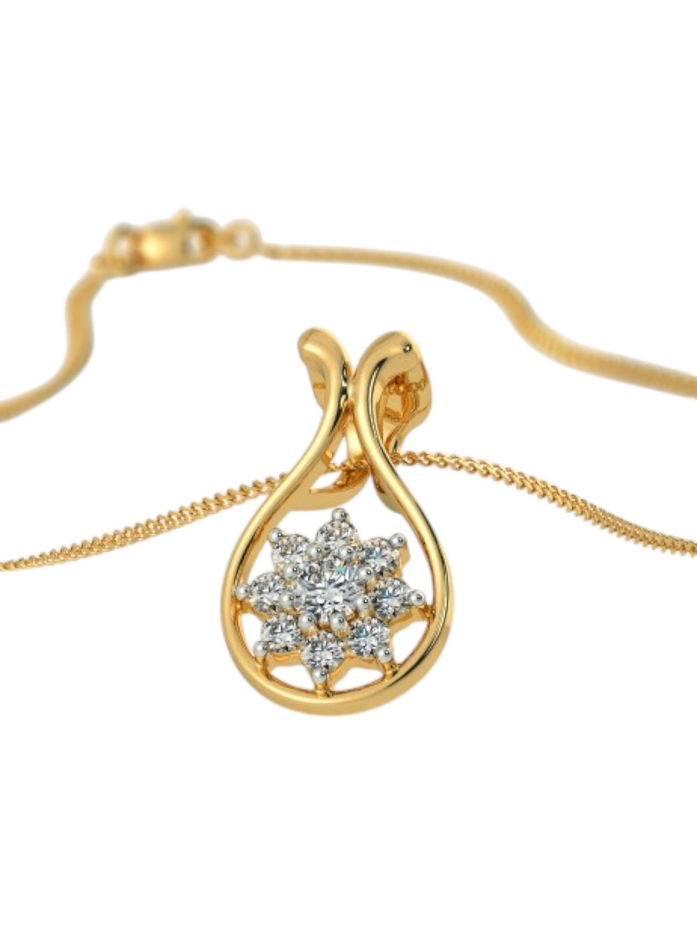 925 Sterling Silver Elegant Design CZ Stones Gold Plated Pendant With Chain For Women By Kesardeep