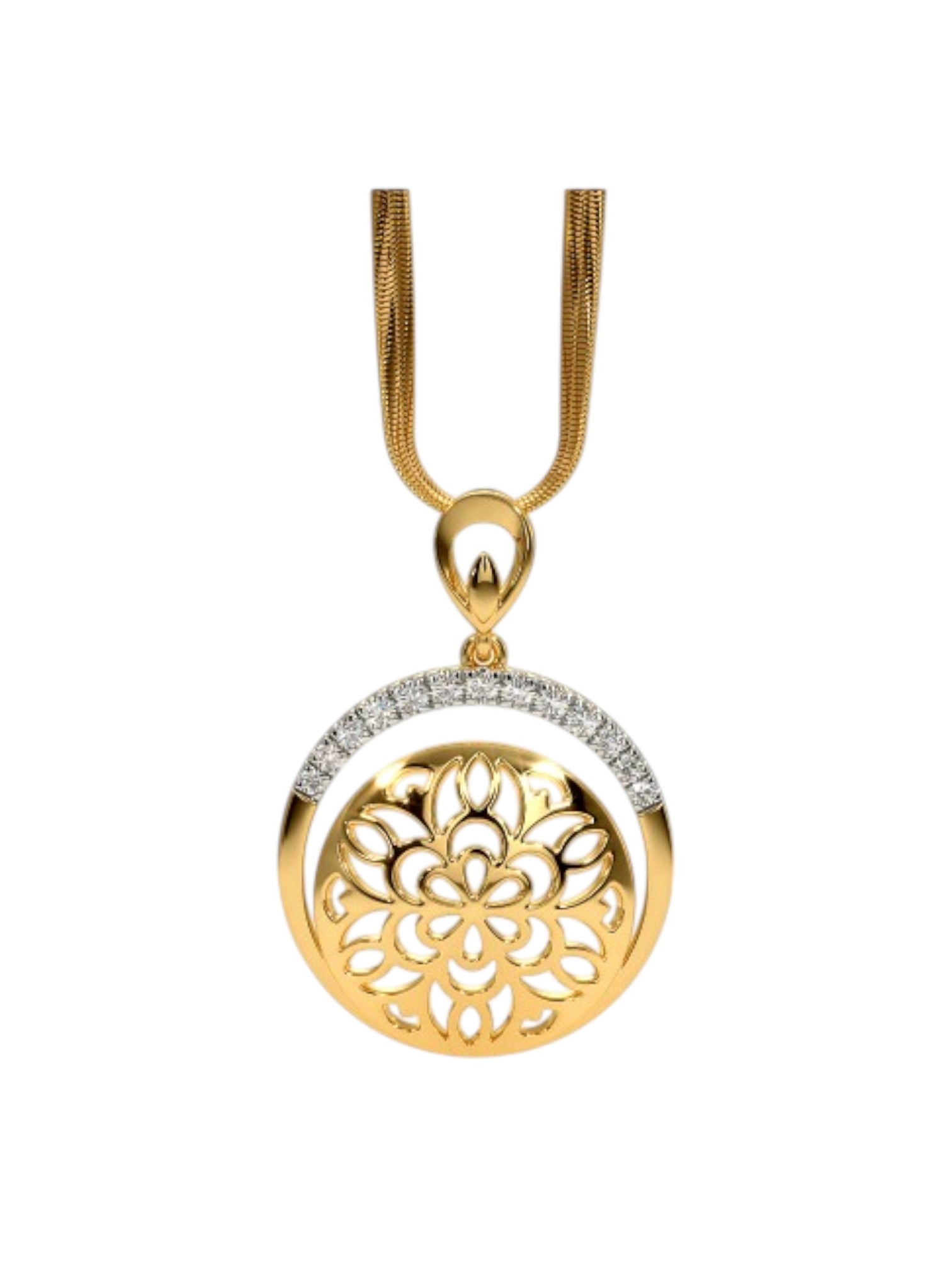 925 Sterling Silver Elegant Design CZ Stones Gold Plated Pendant With Chain For Women By Kesardeep