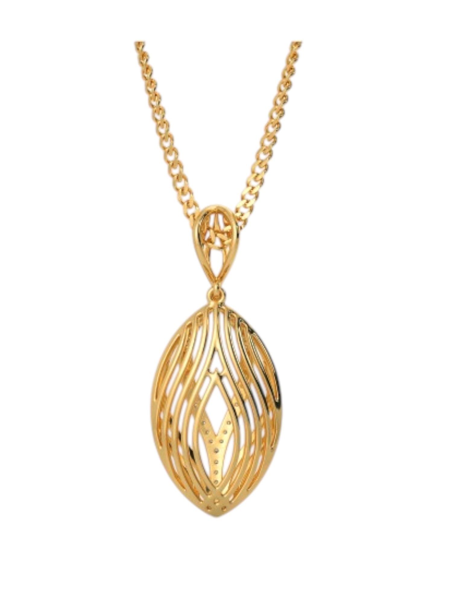 925 Sterling Silver Elegant Design CZ Stones Gold Plated Pendant With Chain For Women By Kesardeep