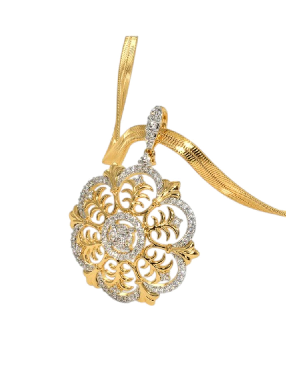 925 Sterling Silver Elegant Design CZ Stones Gold Plated Pendant With Chain For Women By Kesardeep