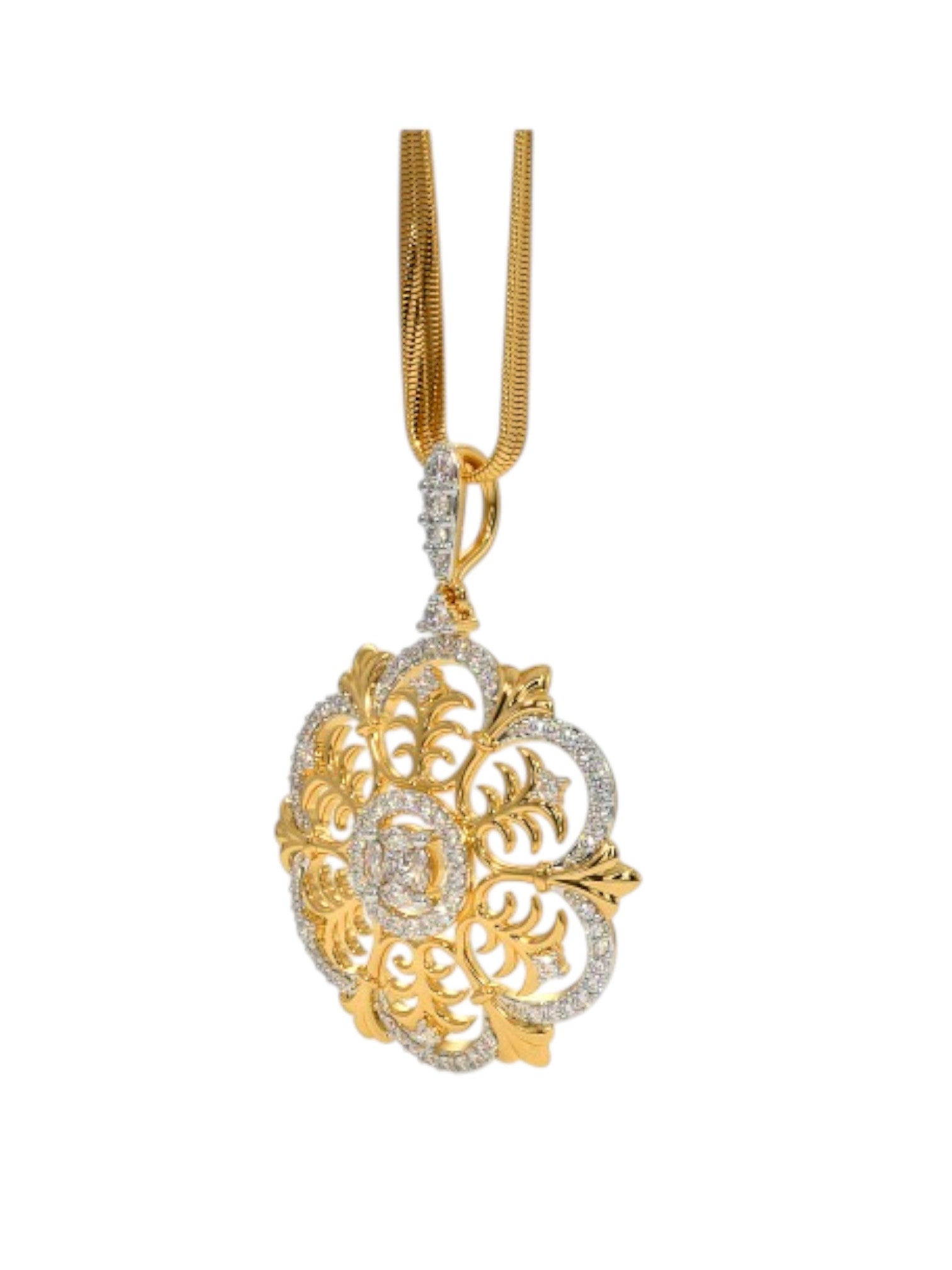 925 Sterling Silver Elegant Design CZ Stones Gold Plated Pendant With Chain For Women By Kesardeep
