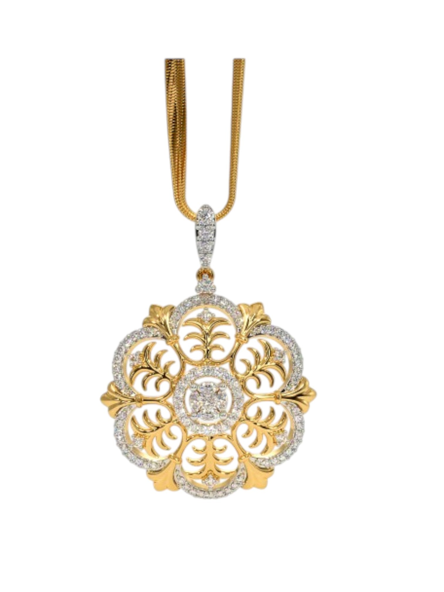 925 Sterling Silver Elegant Design CZ Stones Gold Plated Pendant With Chain For Women By Kesardeep