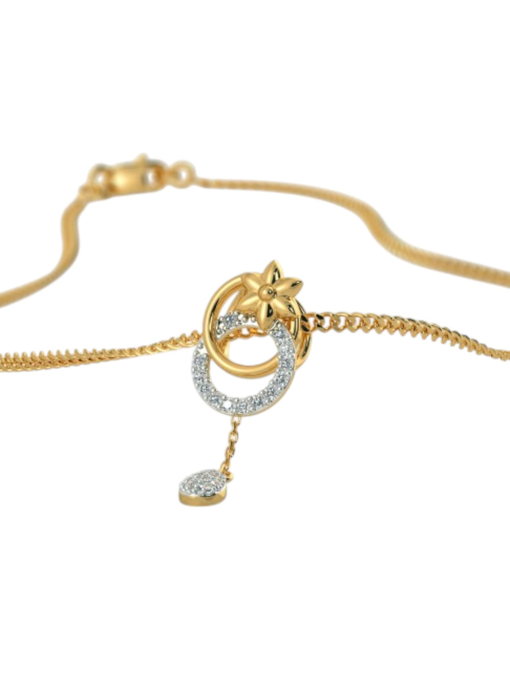 925 Sterling Silver Elegant Design CZ Stones Gold Plated Pendant With Chain For Women By Kesardeep