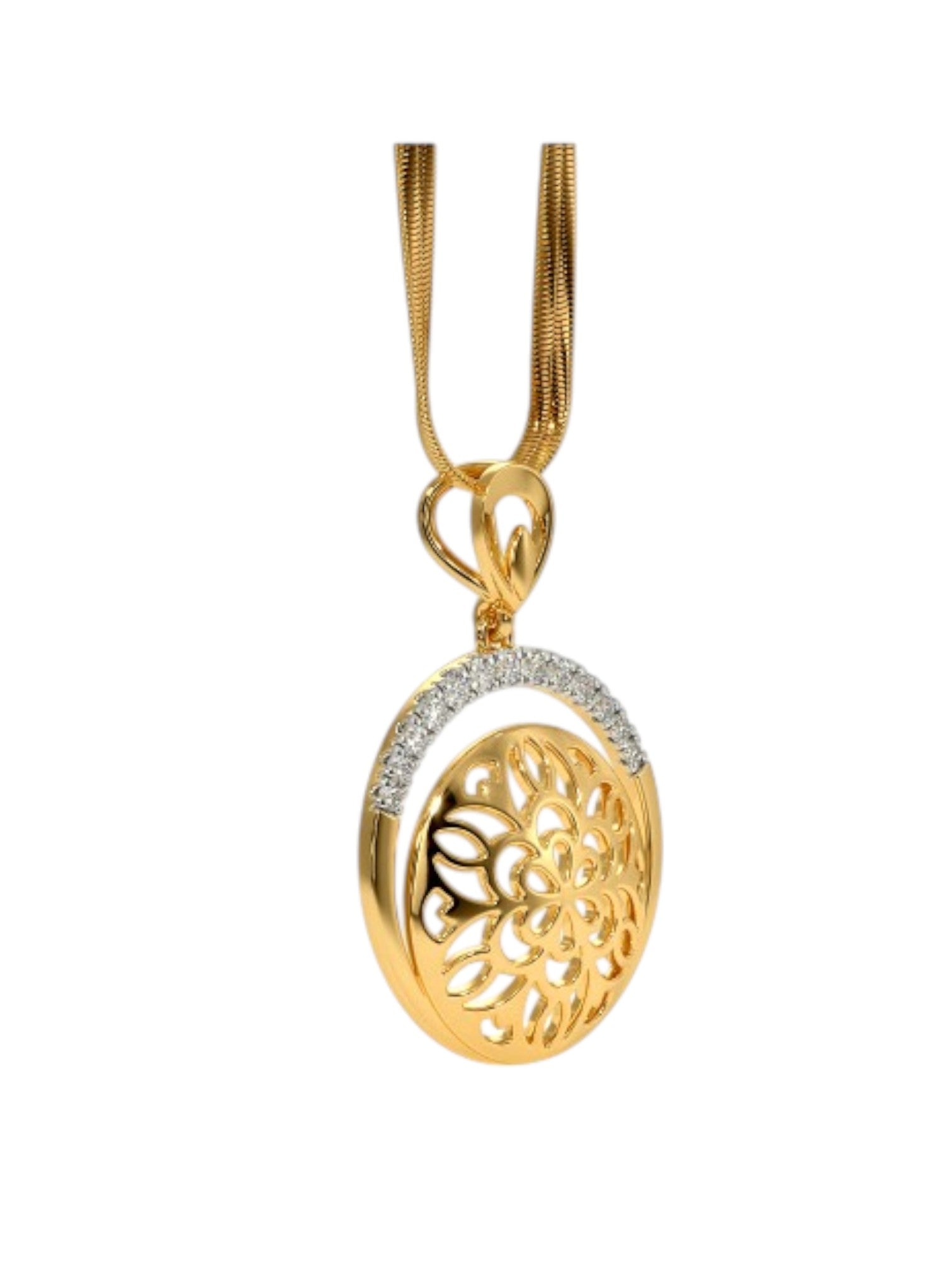 925 Sterling Silver Elegant Design CZ Stones Gold Plated Pendant With Chain For Women By Kesardeep