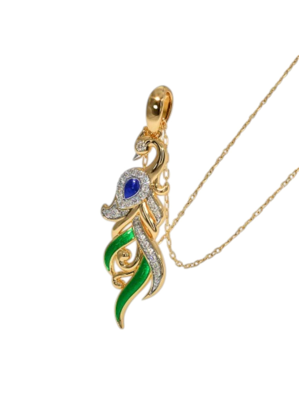 925 Sterling Silver Elegant Design Peacock Gold Plated Pendant With Chain For Women By Kesardeep