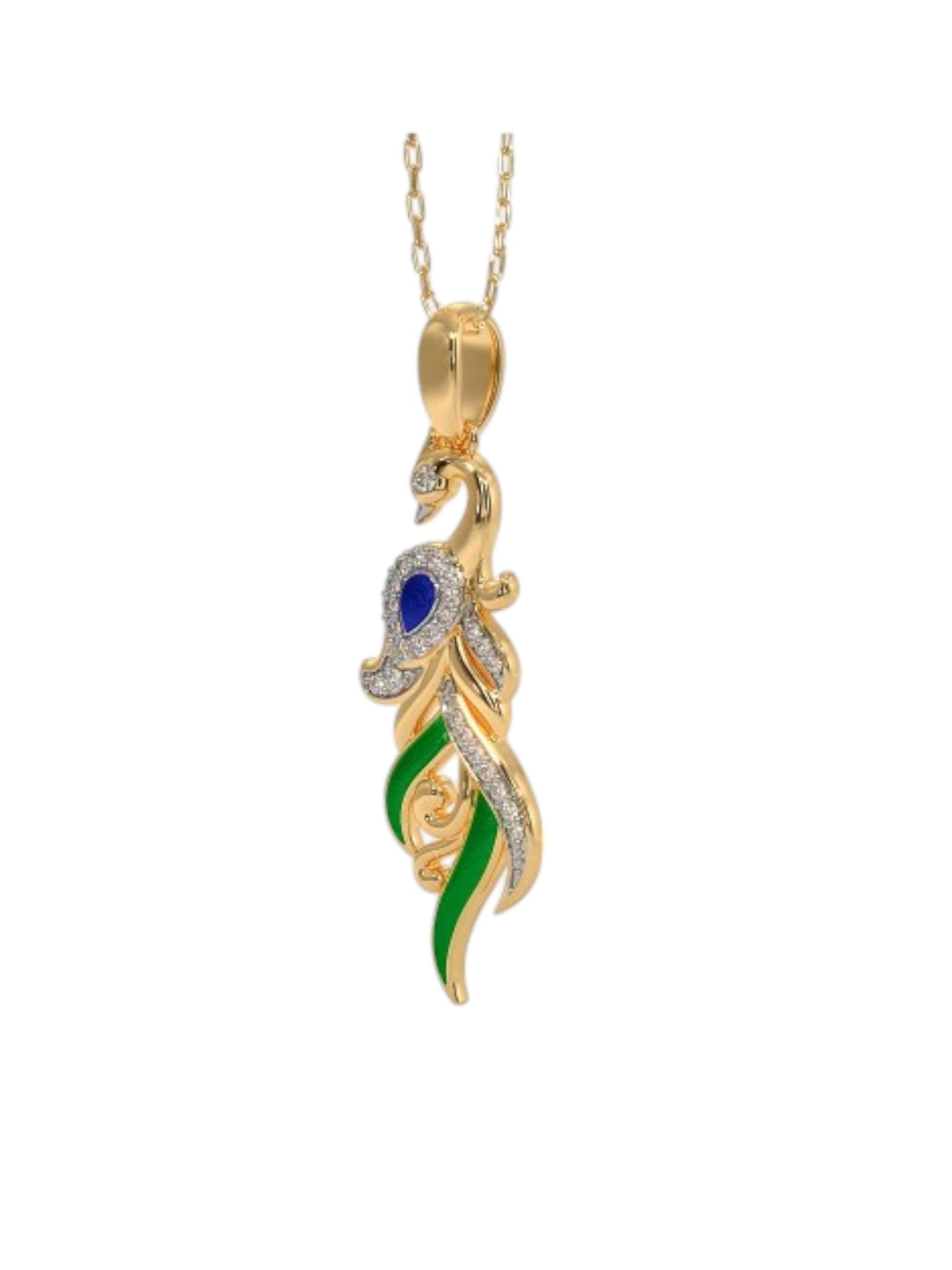 925 Sterling Silver Elegant Design Peacock Gold Plated Pendant With Chain For Women By Kesardeep