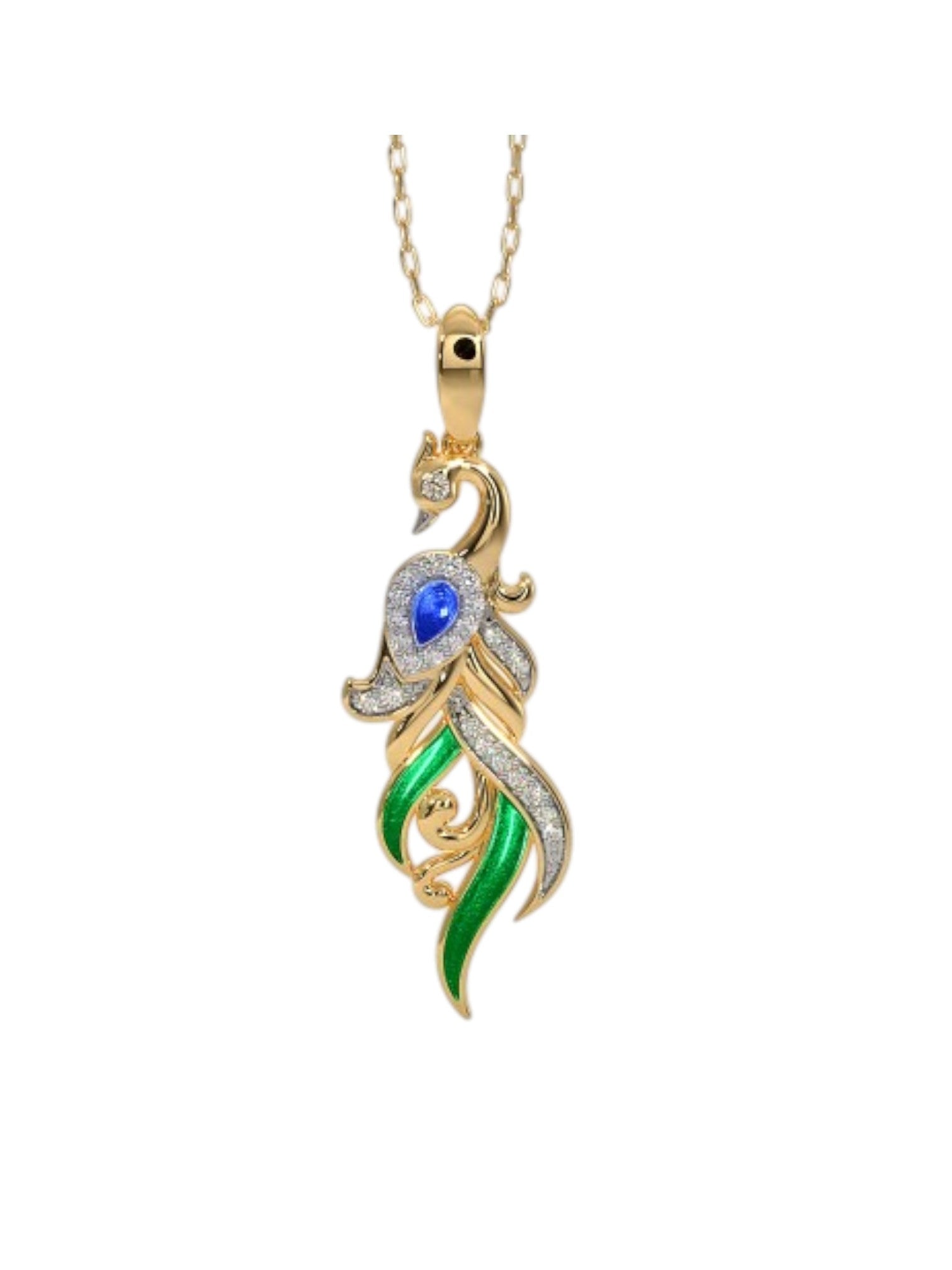 925 Sterling Silver Elegant Design Peacock Gold Plated Pendant With Chain For Women By Kesardeep