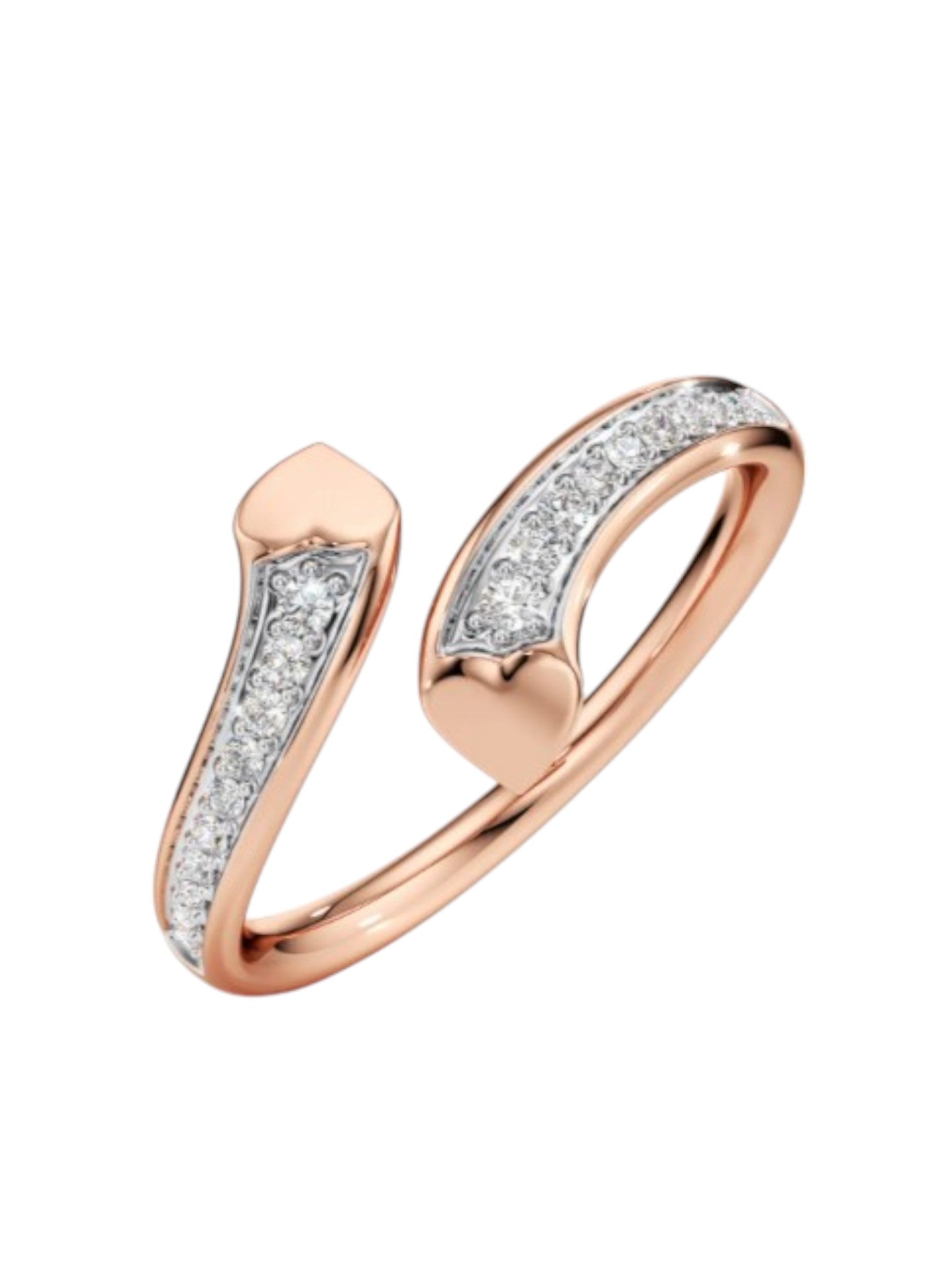 925 Sterling Silver Rose Gold Plated Light Weight CZ Stone Adjustable Heart Ring For Women By Kesardeep