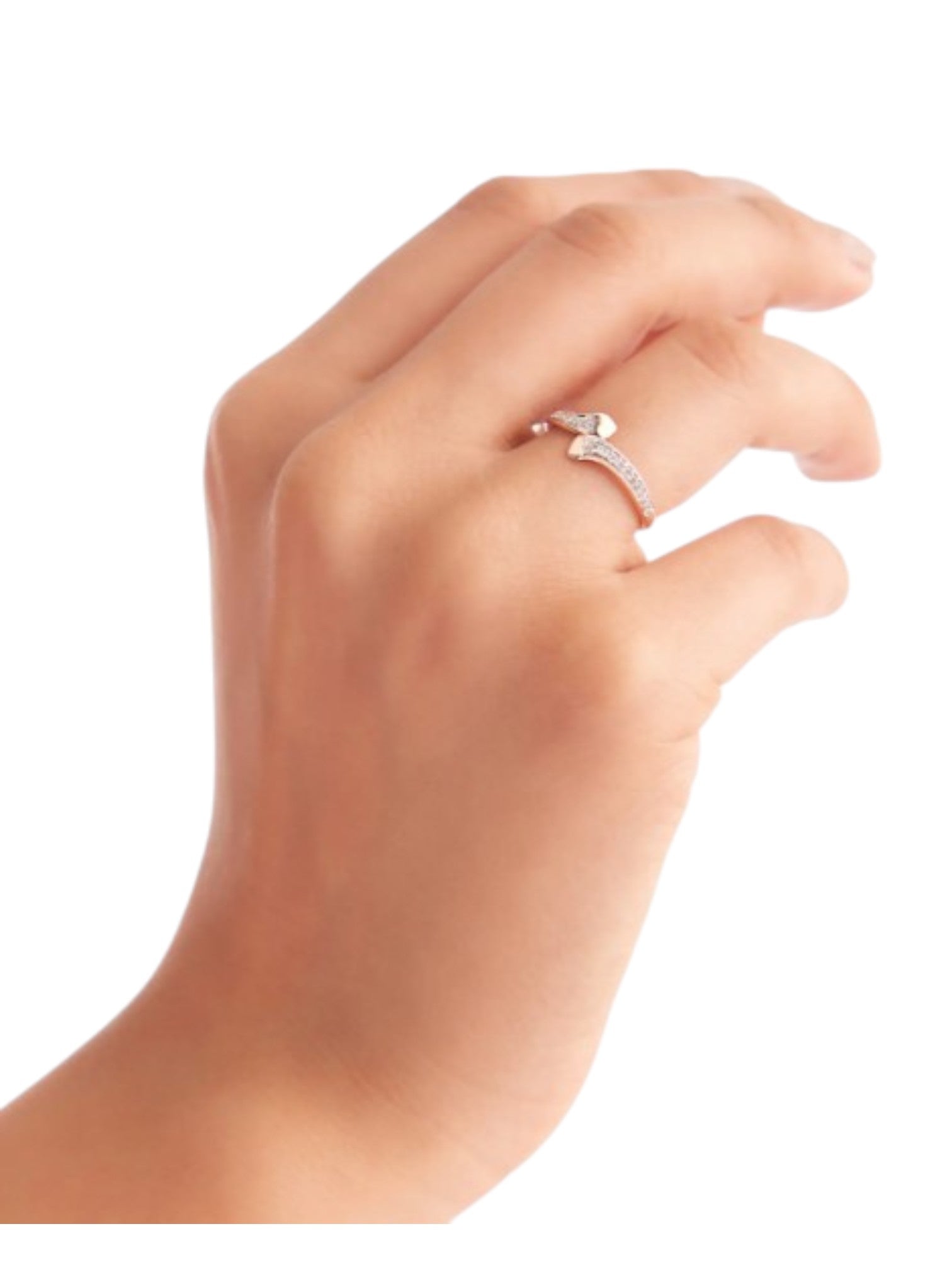 925 Sterling Silver Rose Gold Plated Light Weight CZ Stone Adjustable Heart Ring For Women By Kesardeep