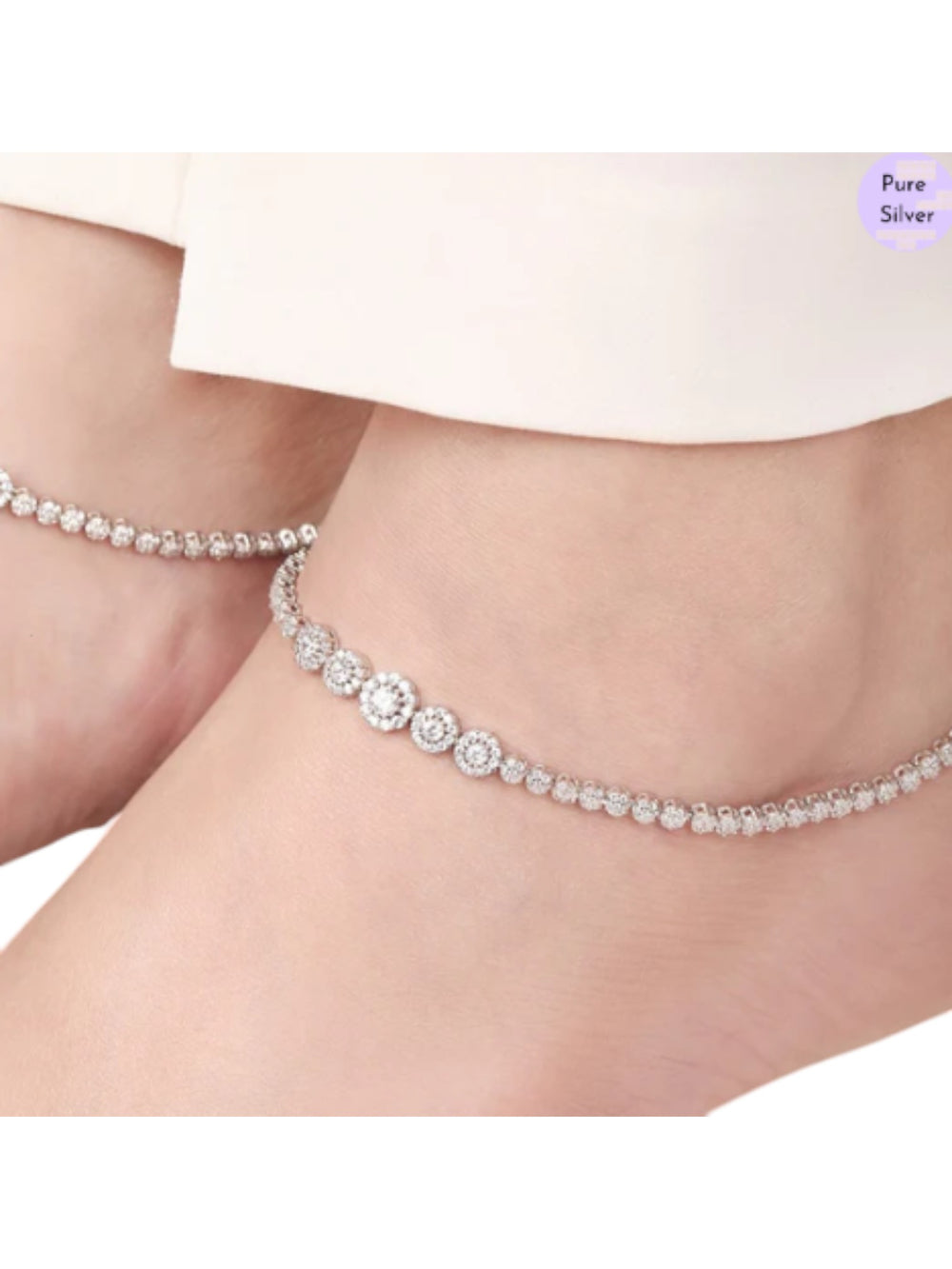 Glimmering Fusion Floral CZ Rhodium Plated 925 Sterling Silver Anklet By Kesardeep Impex For Women