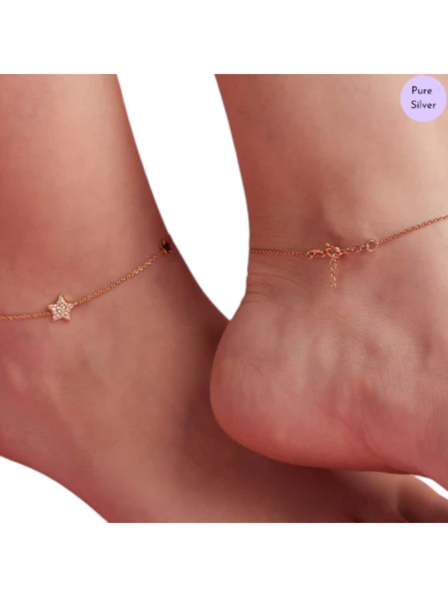 Star Rose Gold Plated CZ 925 Sterling Silver Anklet By Kesardeep Impex For Women