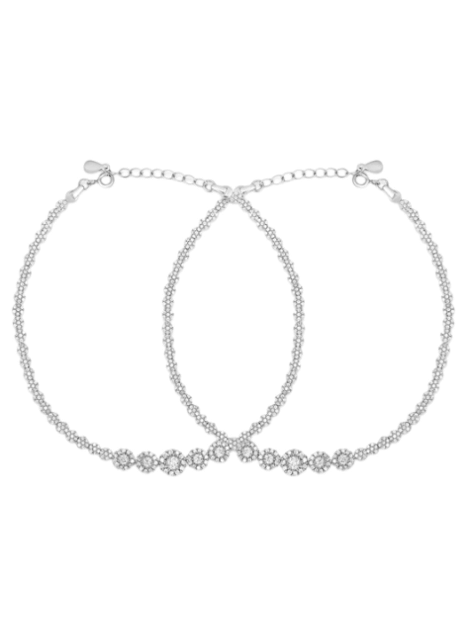 Glimmering Fusion Floral CZ Rhodium Plated 925 Sterling Silver Anklet By Kesardeep Impex For Women