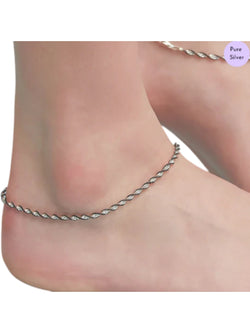 Black Twisted Weave 925 Sterling Silver Anklet By Kesardeep Impex For Women