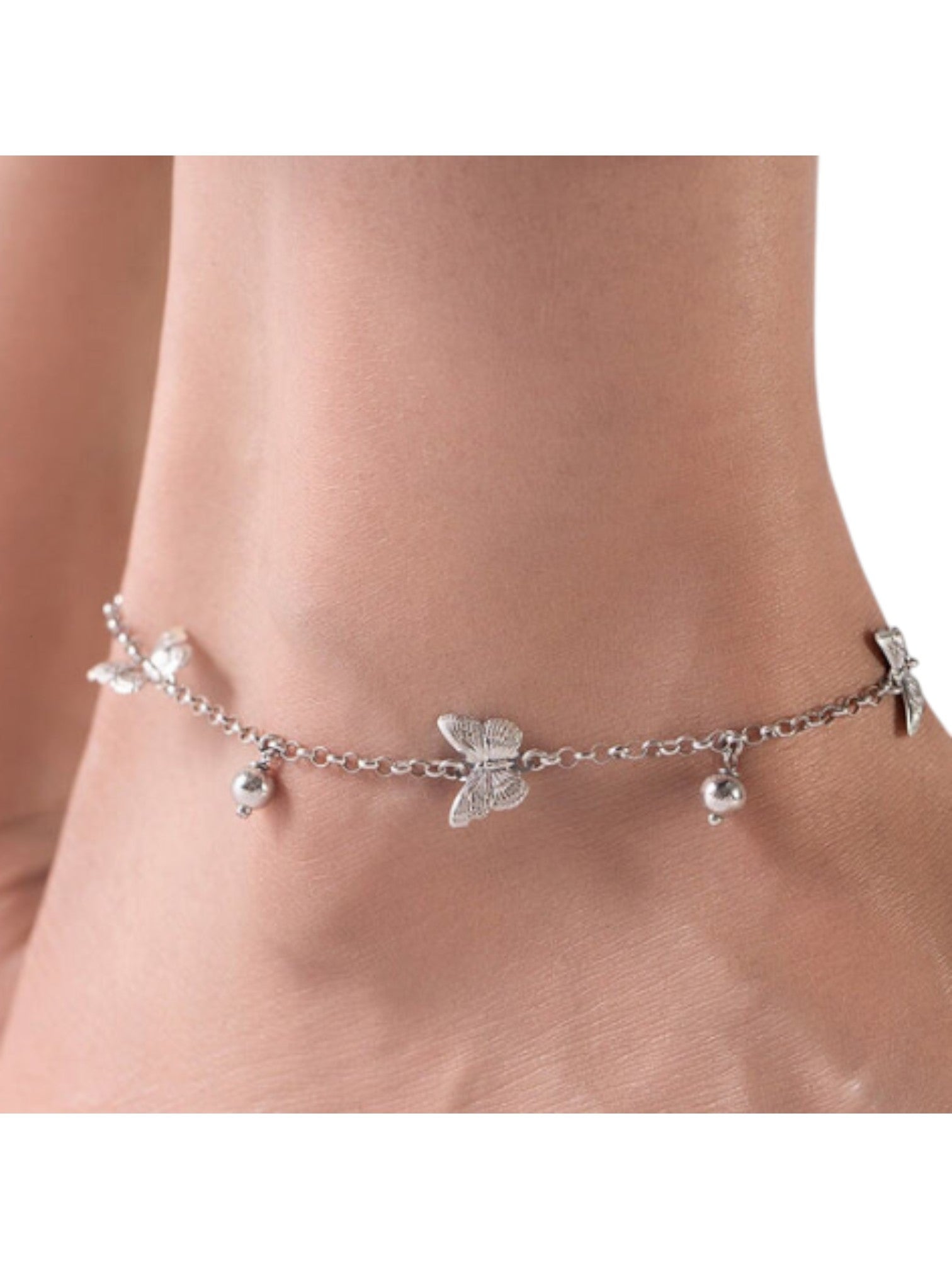 Triple Butterfly Rhodium Plated 925 Sterling Silver Anklet By Kesardeep Impex For Women
