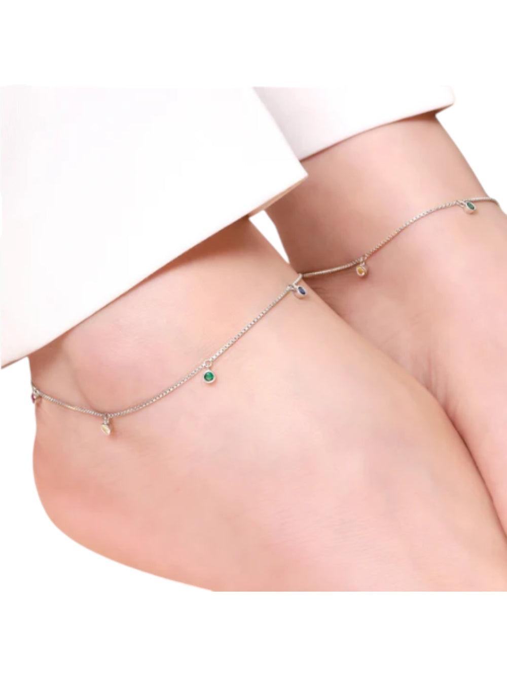 Multi Colour Drops Rhodium Plated 925 Sterling Silver Anklet By Kesardeep Impex For Women