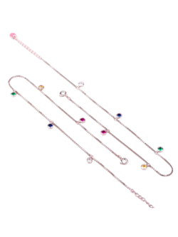 Multi Colour Drops Rhodium Plated 925 Sterling Silver Anklet By Kesardeep Impex For Women