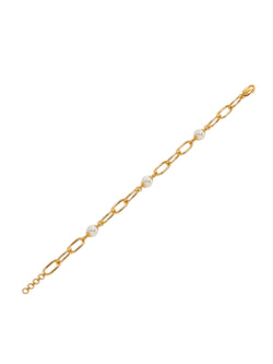 White Pearl  Bracelet 925 Sterling Silver Elegant  Gold Plated For Women By Kesardeep