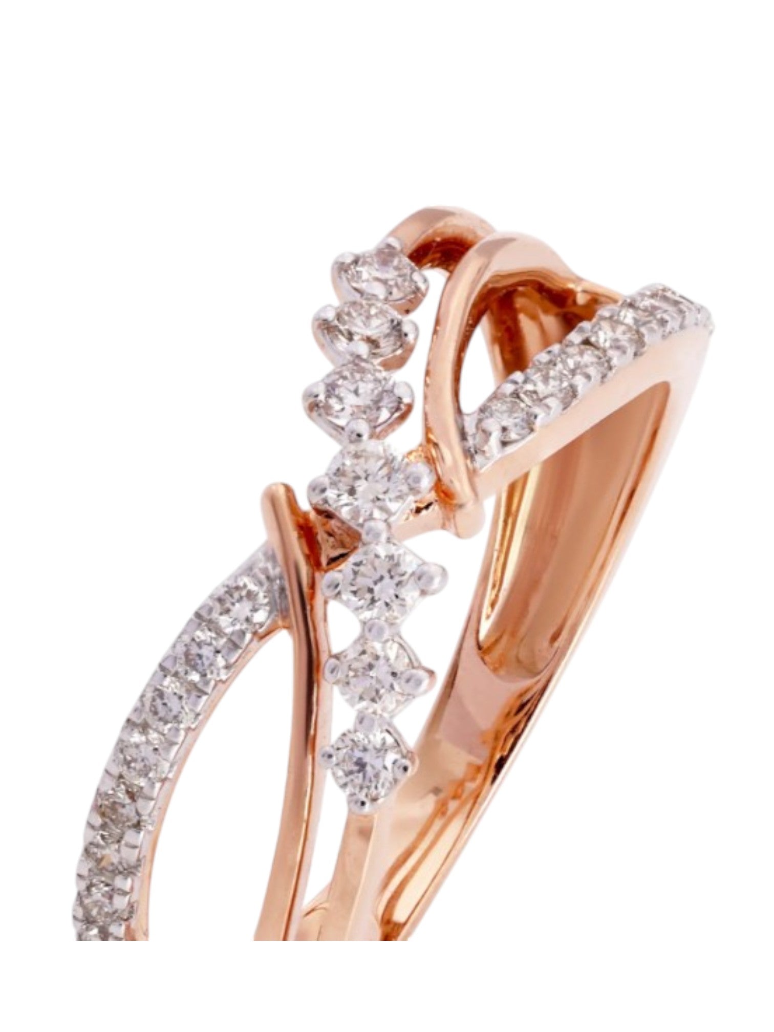 925 Sterling Silver Rose Gold Plated Light Weight CZ Stone Criss-Cross Ring For Women By Kesardeep