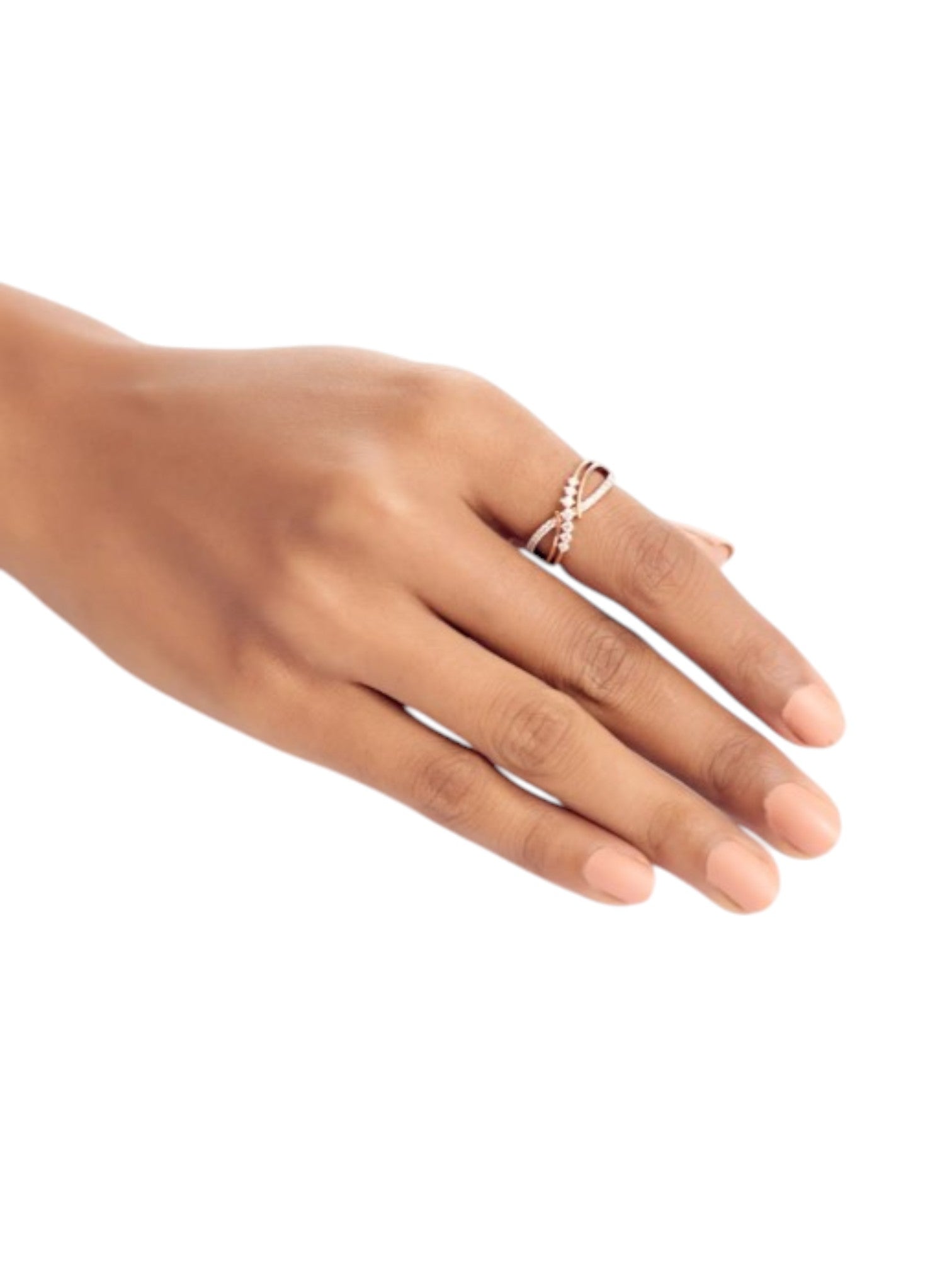 925 Sterling Silver Rose Gold Plated Light Weight CZ Stone Criss-Cross Ring For Women By Kesardeep