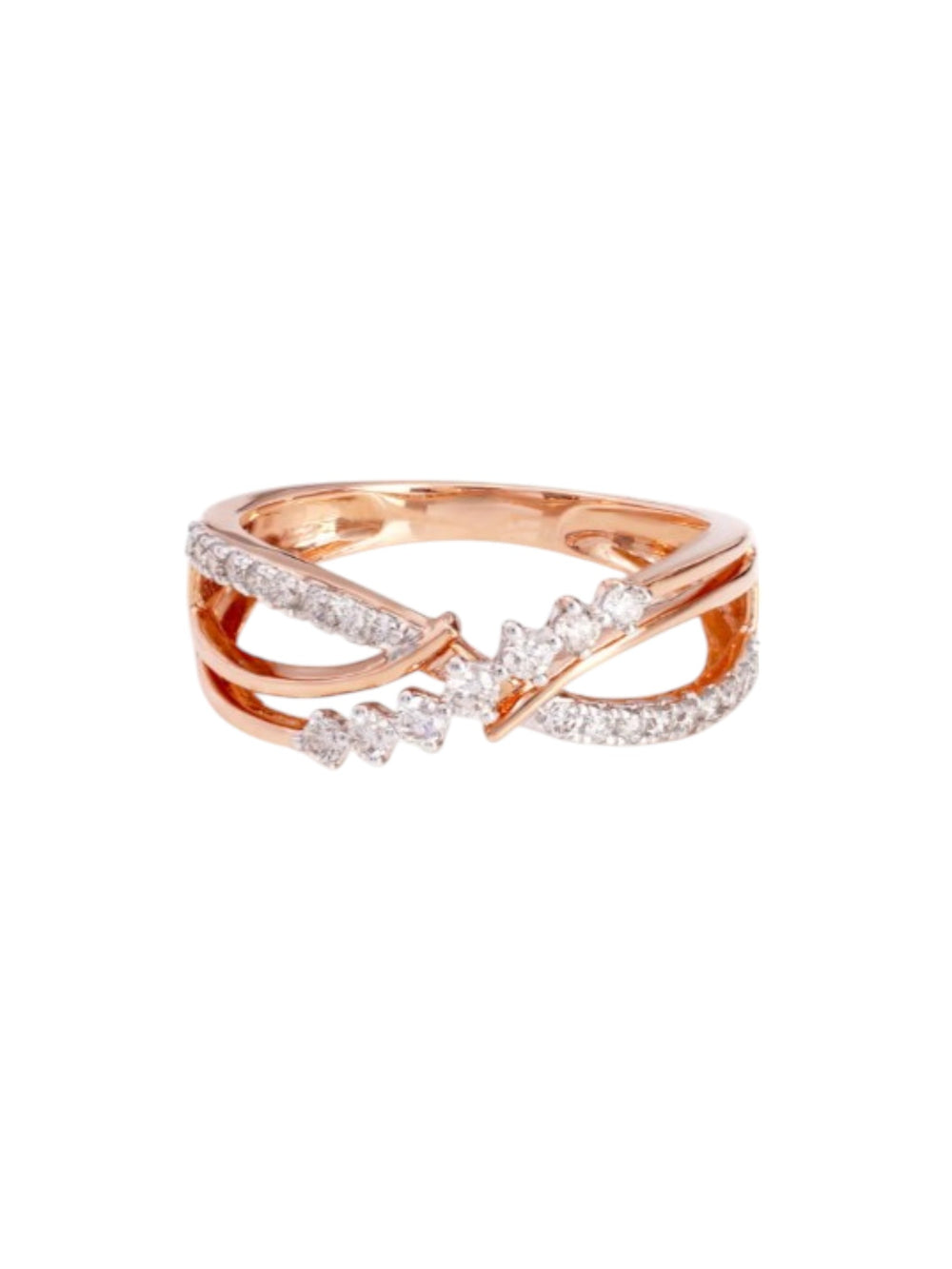 925 Sterling Silver Rose Gold Plated Light Weight CZ Stone Criss-Cross Ring For Women By Kesardeep