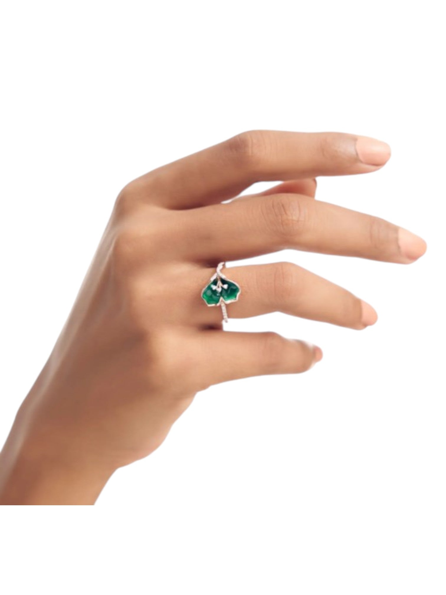 Green Enamel Rose Gold Plated CZ Stone Light Weight 925 Silver Ring For Women By Kesardeep
