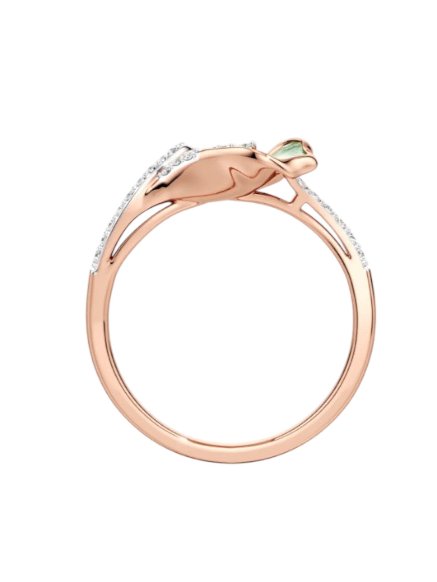 Green Enamel Rose Gold Plated CZ Stone Light Weight 925 Silver Ring For Women By Kesardeep