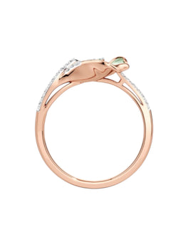 Green Enamel Rose Gold Plated CZ Stone Light Weight 925 Silver Ring For Women By Kesardeep