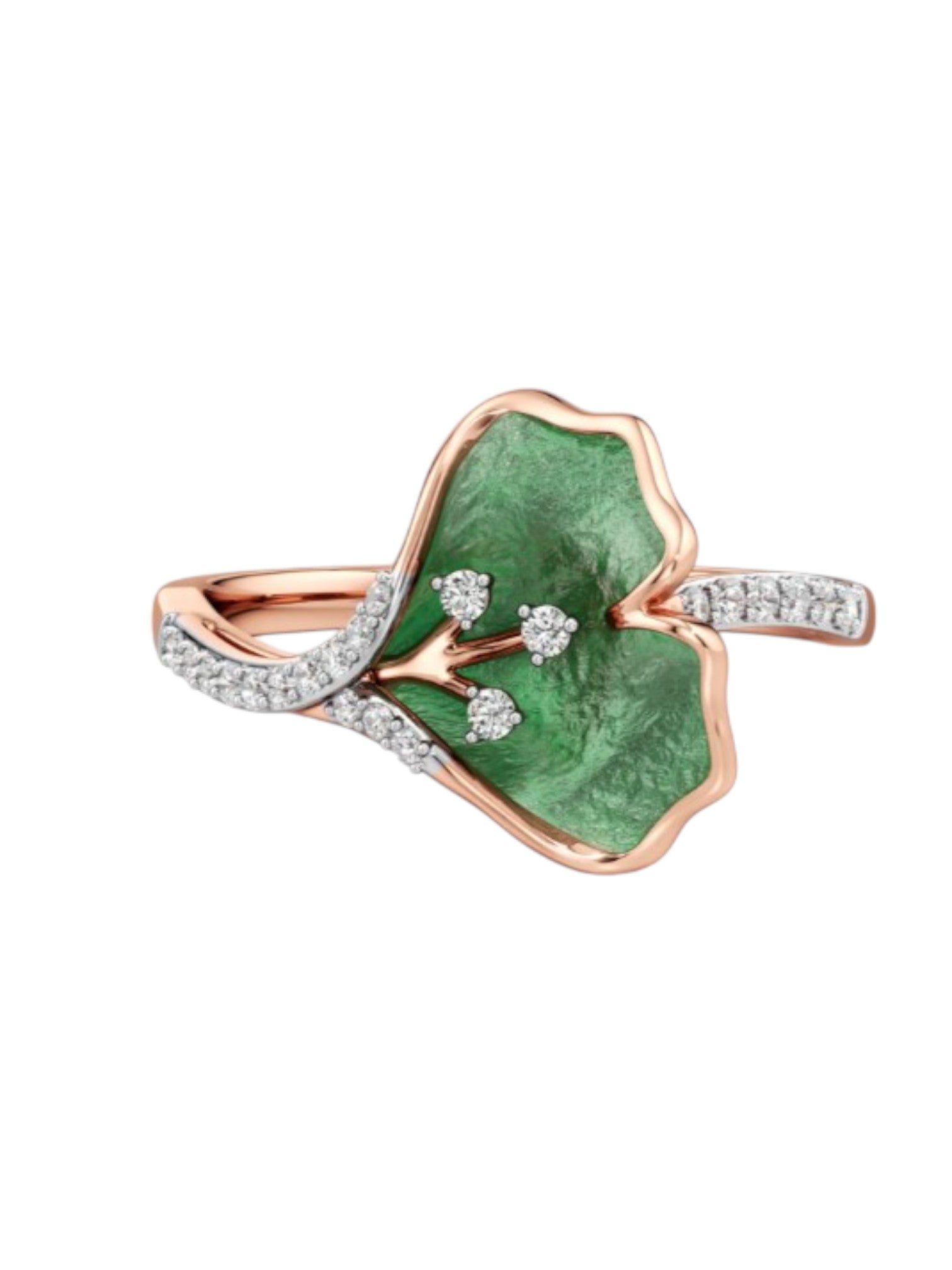 Green Enamel Rose Gold Plated CZ Stone Light Weight 925 Silver Ring For Women By Kesardeep