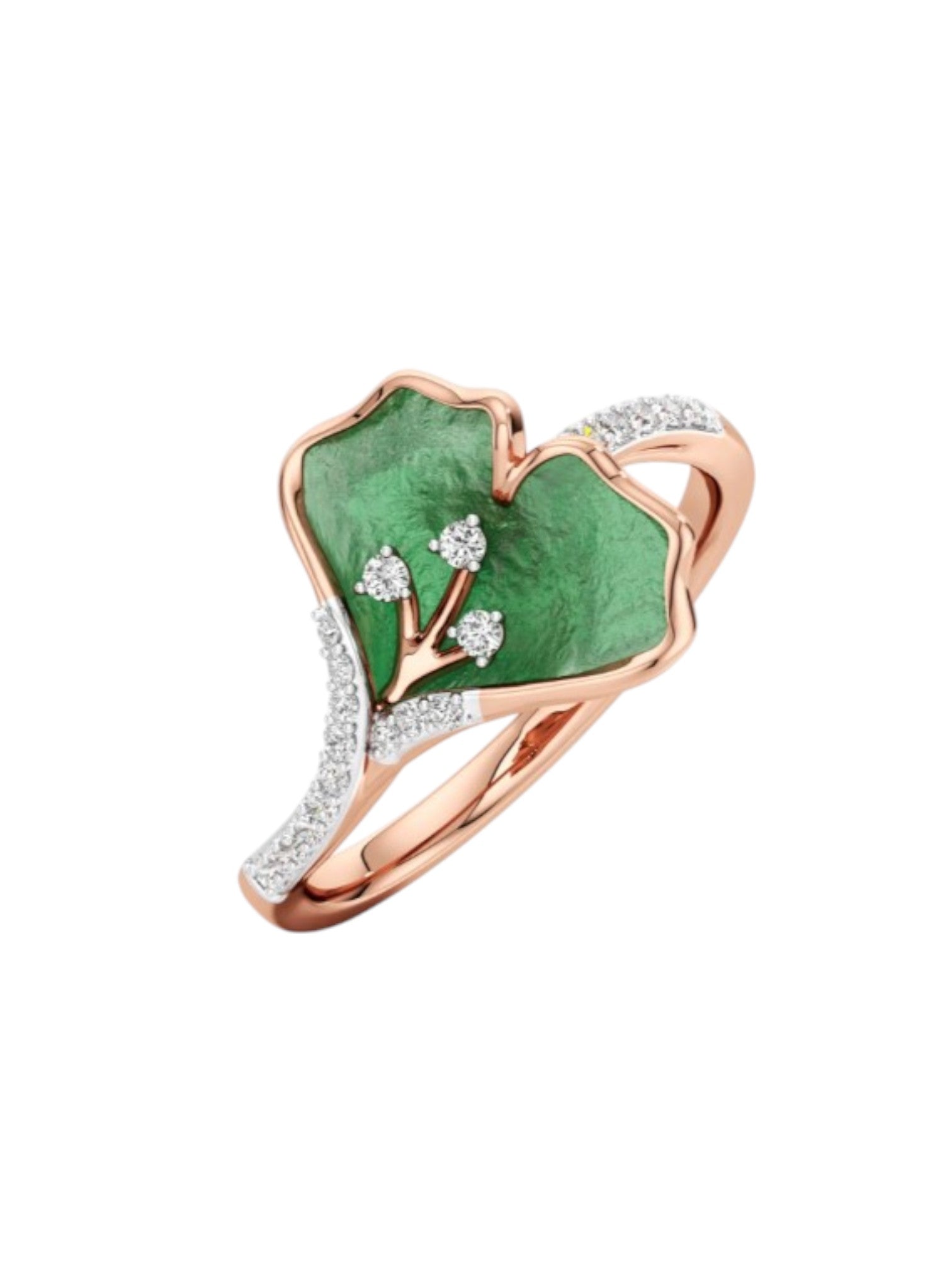Green Enamel Rose Gold Plated CZ Stone Light Weight 925 Silver Ring For Women By Kesardeep