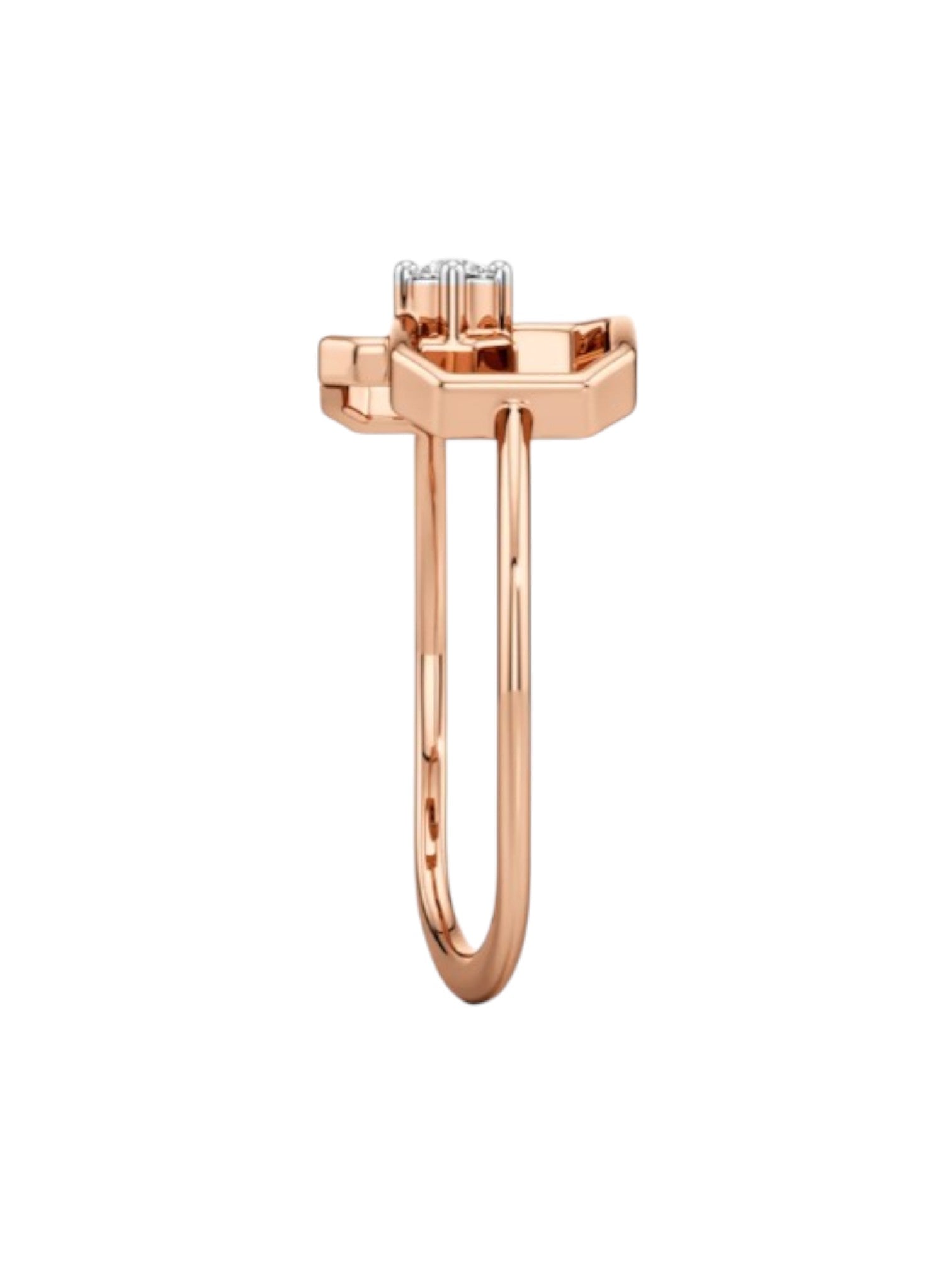 925 Sterling Silver Rose Gold Plated Light Weight CZ Stone Locked Corner Ring For Women By Kesardeep