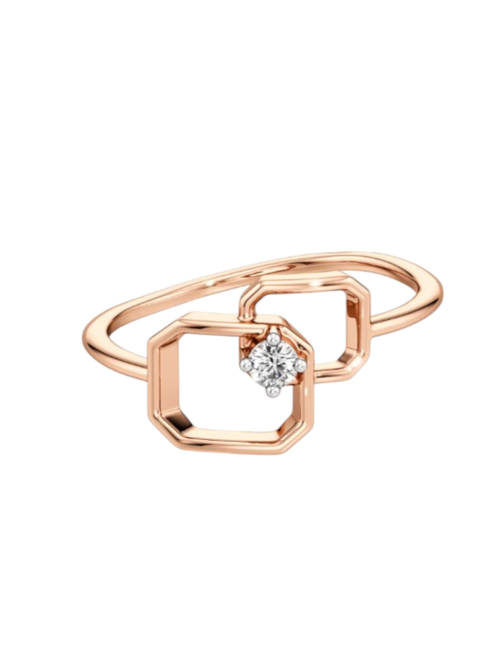 925 Sterling Silver Rose Gold Plated Light Weight CZ Stone Locked Corner Ring For Women By Kesardeep