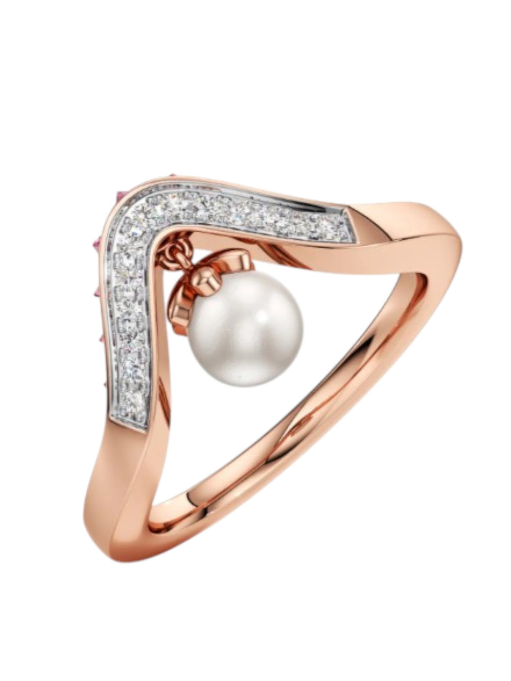 925 Sterling Silver Rose Gold Plated Light Weight Pearl Ring For Women By Kesardeep