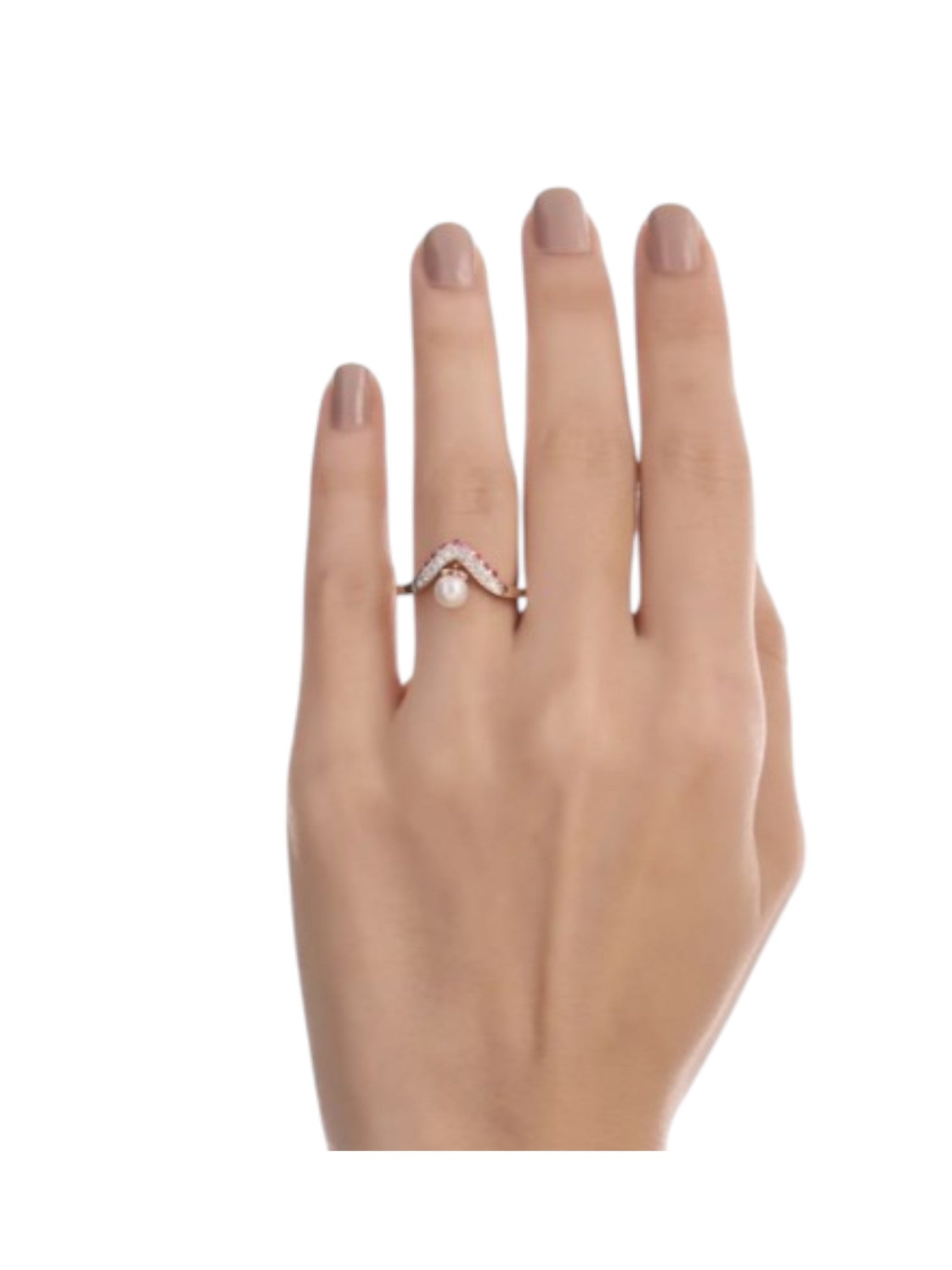 925 Sterling Silver Rose Gold Plated Light Weight CZ Stone Pearl Ring For Women By Kesardeep