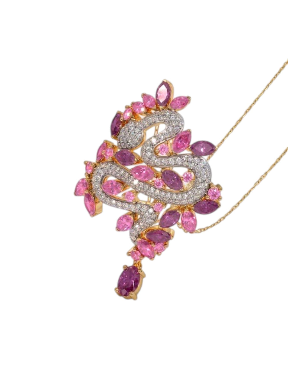 925 Sterling Silver Elegant Design CZ Stones Gold Plated Pendant With Chain For Women By Kesardeep