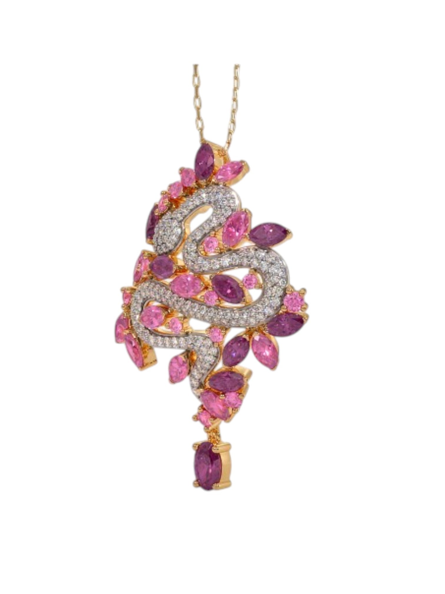 925 Sterling Silver Elegant Design CZ Stones Gold Plated Pendant With Chain For Women By Kesardeep