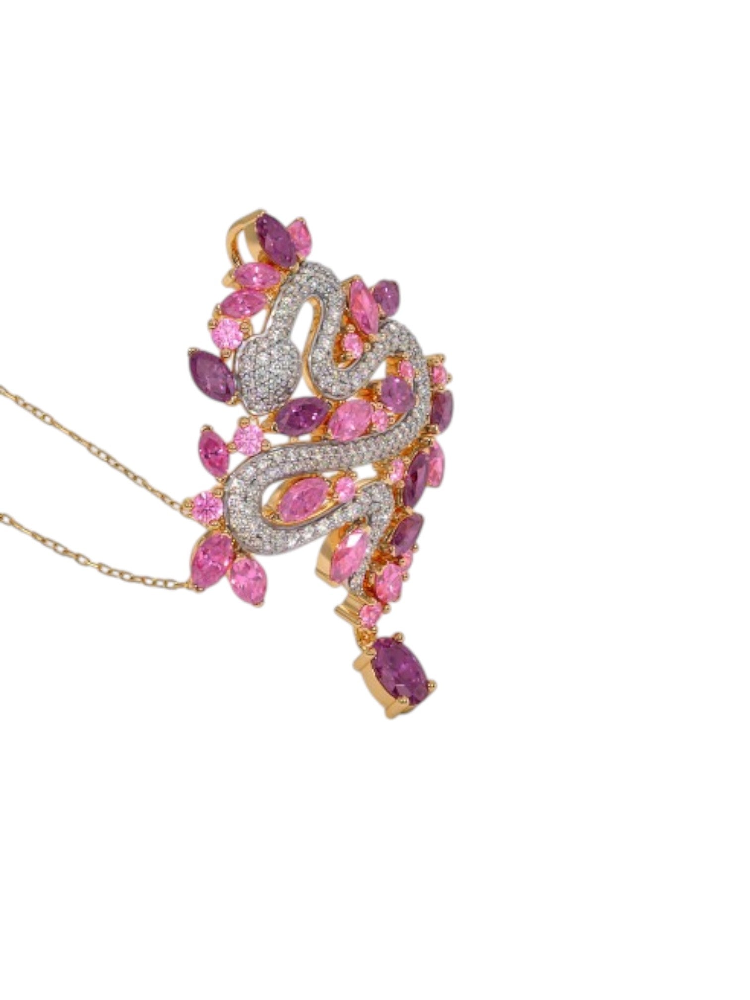 925 Sterling Silver Elegant Design CZ Stones Gold Plated Pendant With Chain For Women By Kesardeep